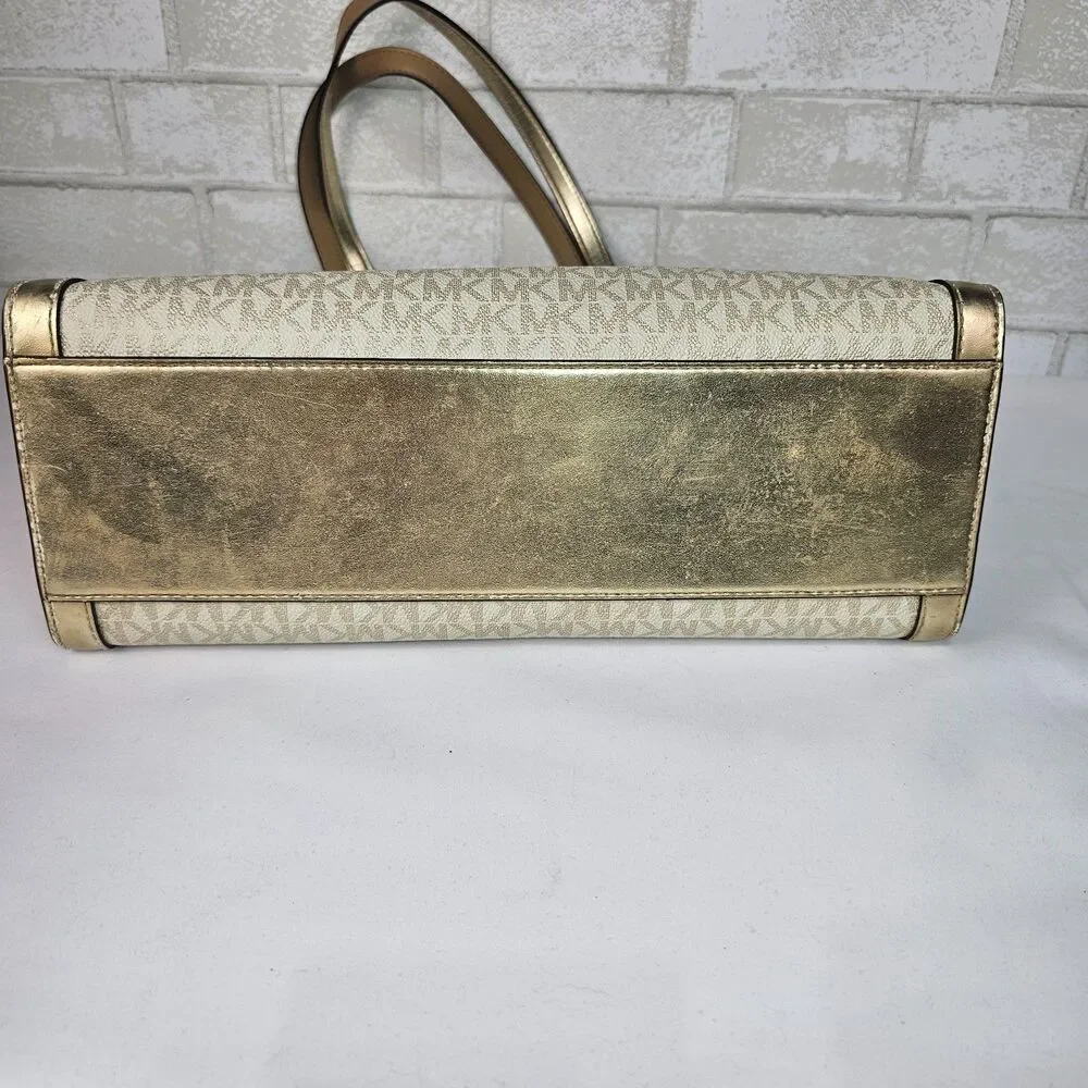Michael Kors Gold Vanilla MK Signature Tote Shoulder Bag Large Shopper